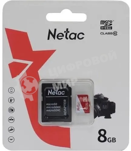 Флеш карта Netac P500 ECO MicroSDHC 8Gb C10 NT02P500ECO-008G-R,, адаптер в комплекте