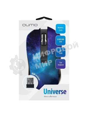 Мышь беспроводная Qumo Office M27 Universe синий, 1600 dpi, радиоканал, USB, кнопки - 4