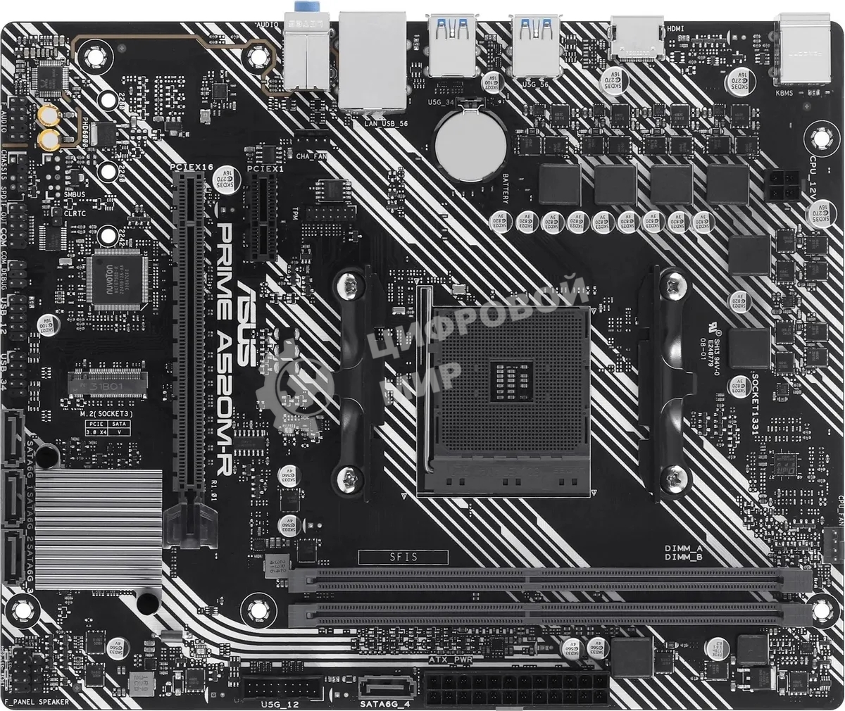 Материнская плата ASUS PRIME A520M-R, AM4, AMD A520, 2xDDR4, 4xSATA, 1xM.2, 1xPCIe 3.0 x16, 1xPCIe x1, 1xHDMI, 1x 1Gb LAN, 2xUSB-A 2.0, 4xUSB-A 3.2 Gen 1, 3x3.5 мм, 7.1, mATX