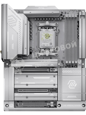 Материнская плата MSI MAG X870E TOMAHAWK MAX WIFI PZ, AM5, AMD X870E, 4xDDR5 (до 256 ГБ), 4xSATA, 4xM.2 (2xPCIe 5.0, 2xPCIe 4.0), 1xPCIe 5.0 x16, 1xPCIe 4.0 x16, 1xPCIe 3.0 x16, 1xHDMI, 1x5Gb LAN, Wi-Fi 7, Bluetooth 5.4, 2xUSB-C 40Gbps (USB4), 1xUSB-C 10Gbps, 2xUSB-A 10Gbps, 3xUSB-A 5Gbps, 4xUSB-A 2.0, 3x3.5 мм + S/PDIF оптический, 7.1, белый/серебристый, ATX