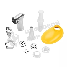 Мясорубка электрическая Kitfort КТ-2113-2 белый/желтый, 1000 Вт, 1.2 кг/мин, реверс, защита от перегрузки, насадки - 4