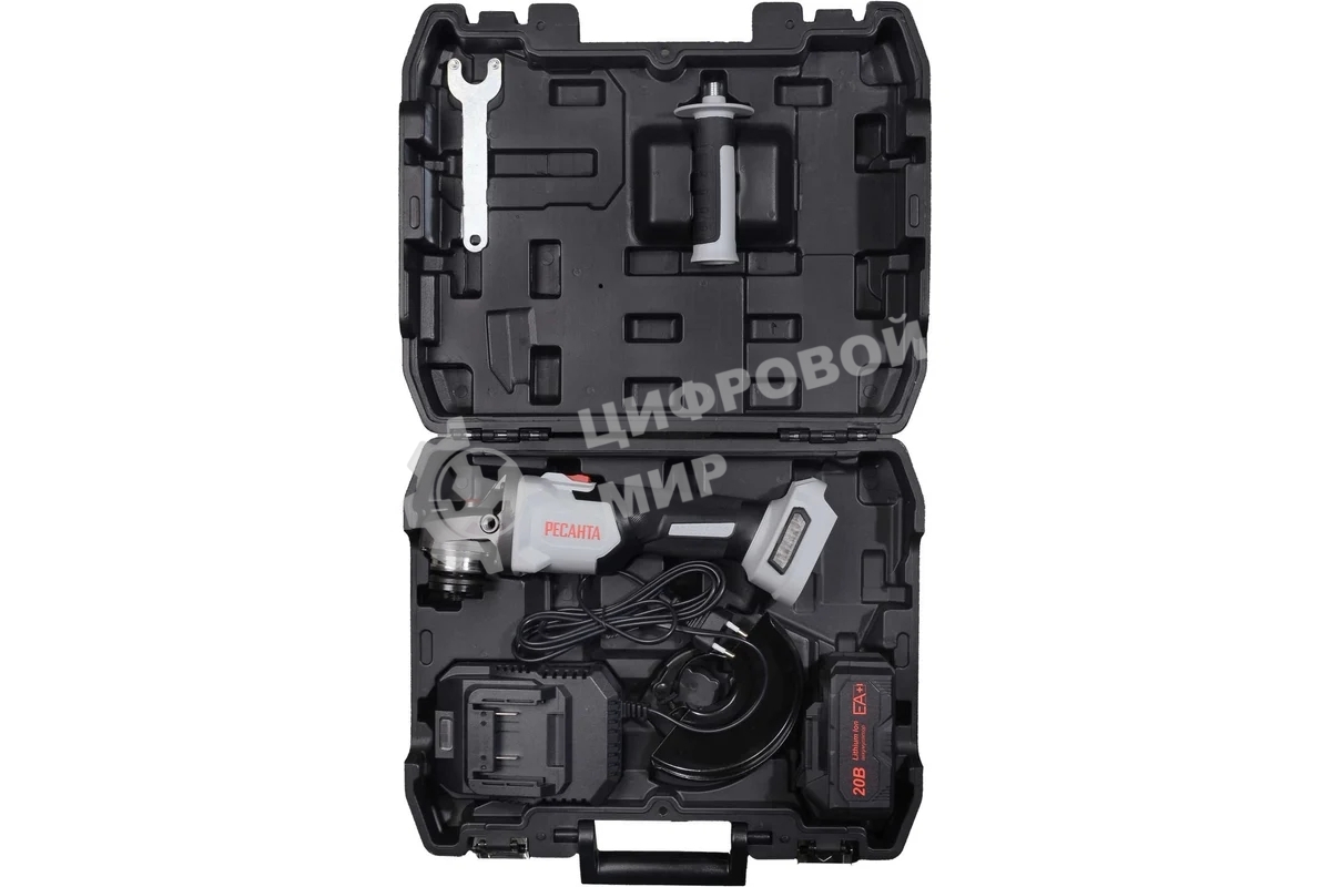 Углошлифовальная машина аккумуляторная Ресанта АУШМ-125/20Li-R (в комплекте 1 АКБ и ЗУ) ЕА+ в кейсе Ресанта