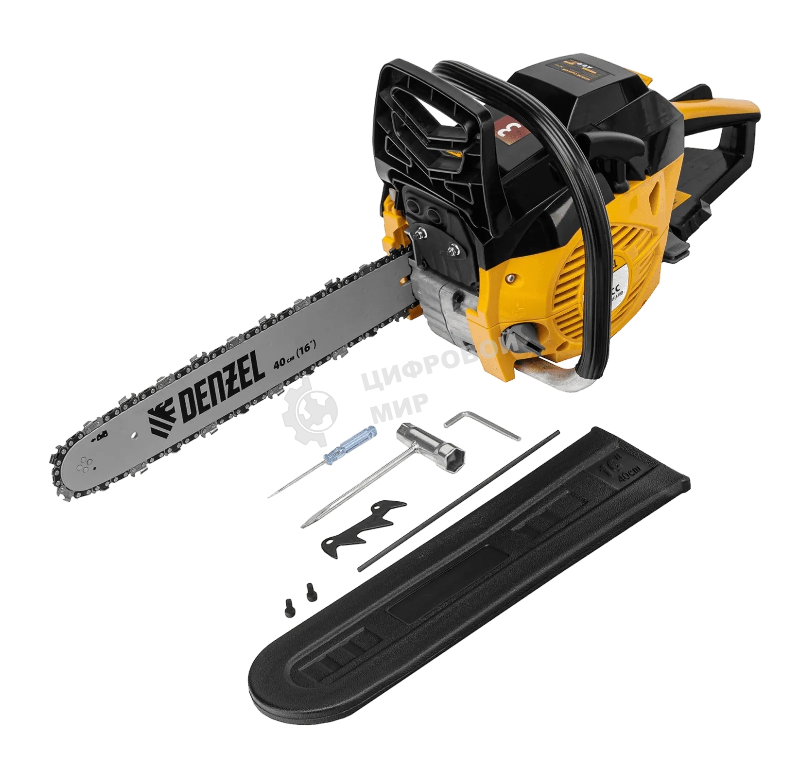 Пила цепная бензиновая Denzel DGS-4516 шина 40 см, 45 см 3, 3,0 л.с., шаг 3/8, паз 1,3 мм, 57 зв