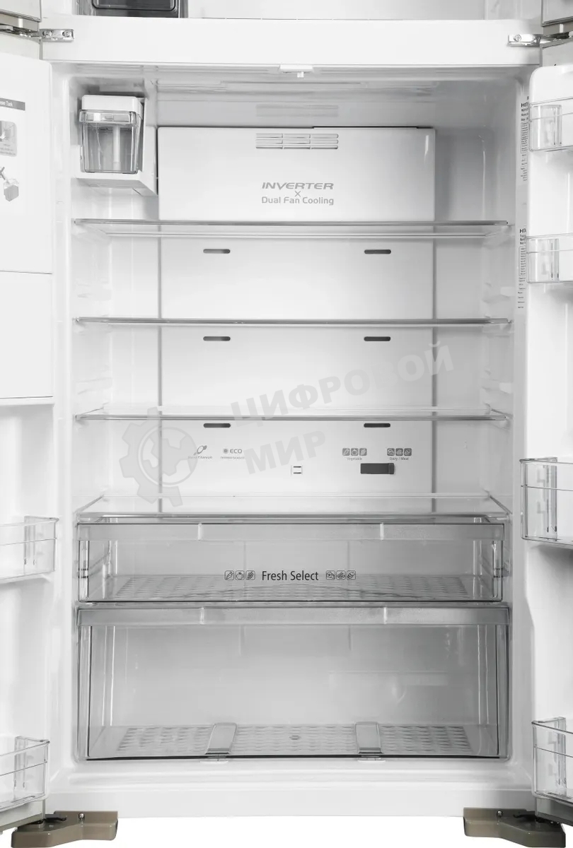 Холодильник Hitachi R-W660PUC7X GC шампань стекло двухкамерный 396/144л морозилка сверху, No Frost, Side by Side