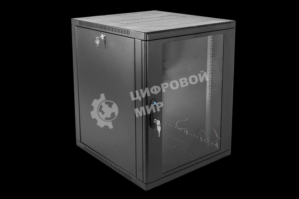 Шкаф коммутационный ЦМО ШРН-15.650-9005 настенный 15U 600x658мм пер.дв.стекл 200кг черный 600мм 180град.