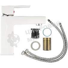 Смеситель на раковину BRIMIX 5973 шаровый, из высокопрочного пластика АБС, БЕЛЫЙ, квадратный корпус