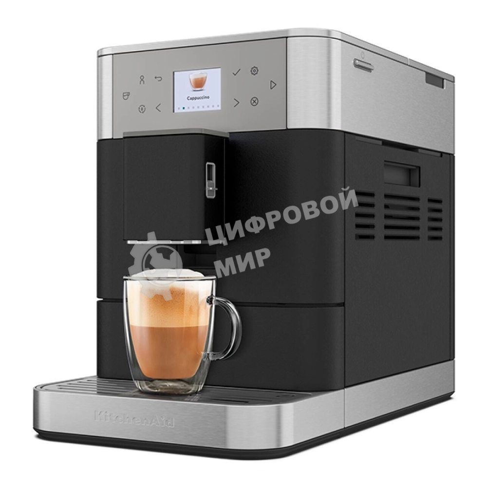 Автоматическая эспрессо-машина KitchenAid 5KES8556EBK, 2.2 л, одновременное приготовление двух чашек, 5 уровней крепости кофе, автоматическая очистка, автоматическая декальцинация, цветной дисплей, сенсорное управление, 15 рецептов, автоматическое вспенив