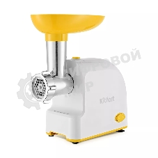 Мясорубка электрическая Kitfort КТ-2113-2 белый/желтый, 1000 Вт, 1.2 кг/мин, реверс, защита от перегрузки, насадки - 4