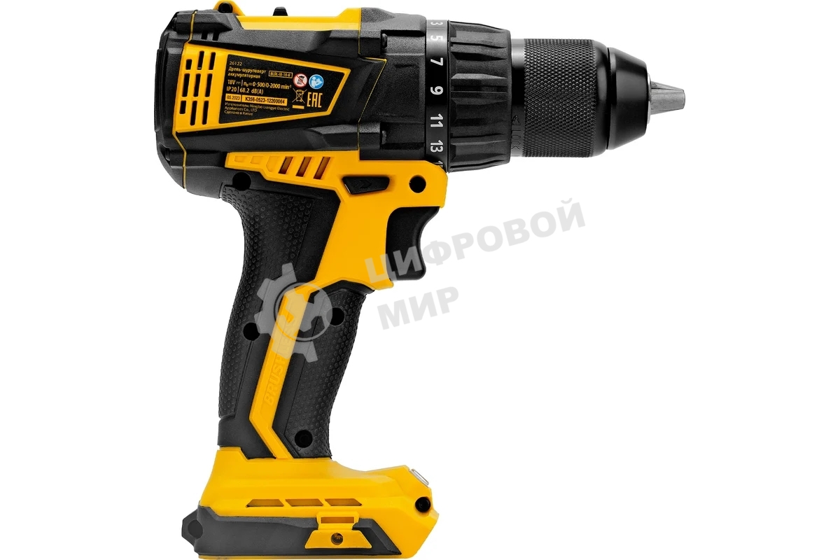 Дрель-шуруповерт Denzel BLDL-18-0, Аккумуляторная, 18В, Без АКБ и ЗУ