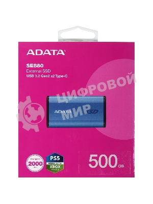 Внешний SSD ADATA External SE880, 500Gb, USB 3.2 Gen2 Type-C, R/W 2000/2000 MB/s, синий