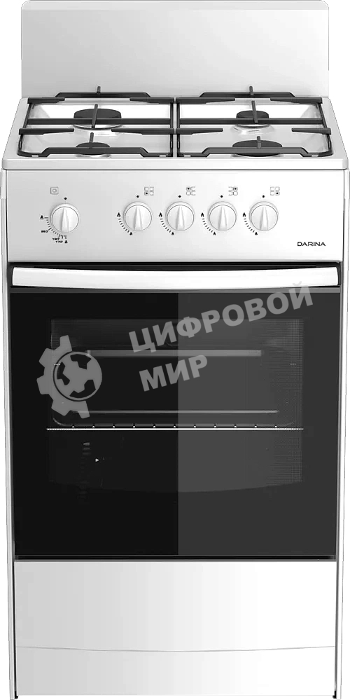 Плита газовая Darina S GM 441 001 W белый/черный, конфорок 4 шт, духовка 50 л, 50 см x 85 см x 51 см