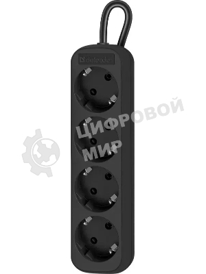 Удлинитель Defender M418 черный, 1.8 м, EURO, 4 розетки, 2200 Вт