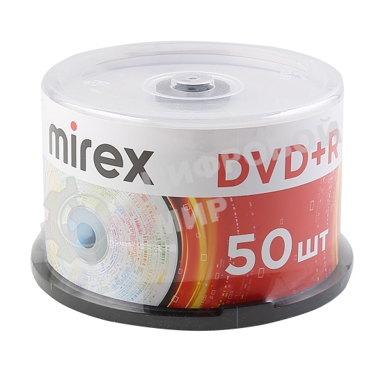 Диск DVD+R Mirex Printable Ink-Jet 16X 4,7GB (полная заливка) Cake box 50 (50/300)