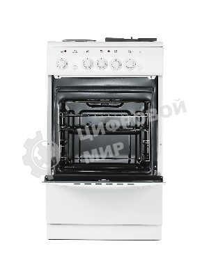 Плита комбинированная De Luxe 506022.03гэ(щ) ЧР-030 белый/черный, конфорок газовых 2 шт и электрических 2 шт, духовка 54 л, 50 см x 85 см x 60 см