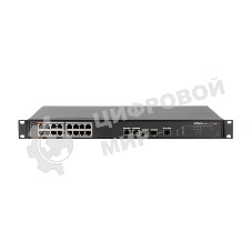 Коммутатор Dahua DH-PFS4218-16ET-190, 16×100 Мбит/с PoE + 2×1 Гбит/с Combo, управляемый