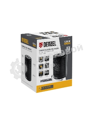 Тепловентилятор керамический Denzel DTFC-1200S, черный, 600/1200 Вт, 12 м2, 3 режима, термостат