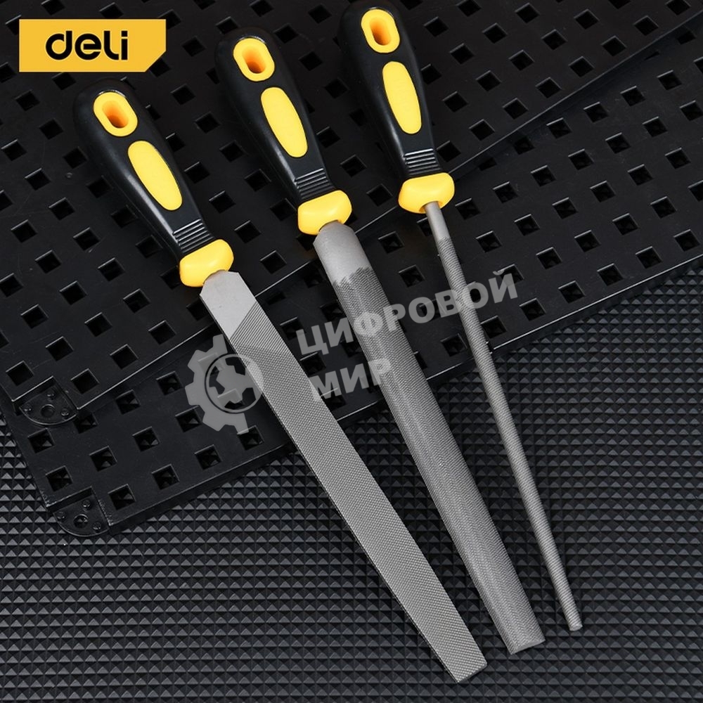 Набор напильников Deli DL352083 3шт инструментальная сталь T12, обрезиненная пластиковая рукоятка