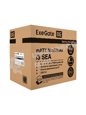 Компьютерный корпус Minitower ExeGate i3 SEA LE-NPX650 (mATX, БП 650NPX, 1хUSB+1хUSB 3.0, HD аудио, черный, передняя и боковая панели - закаленное стекло)