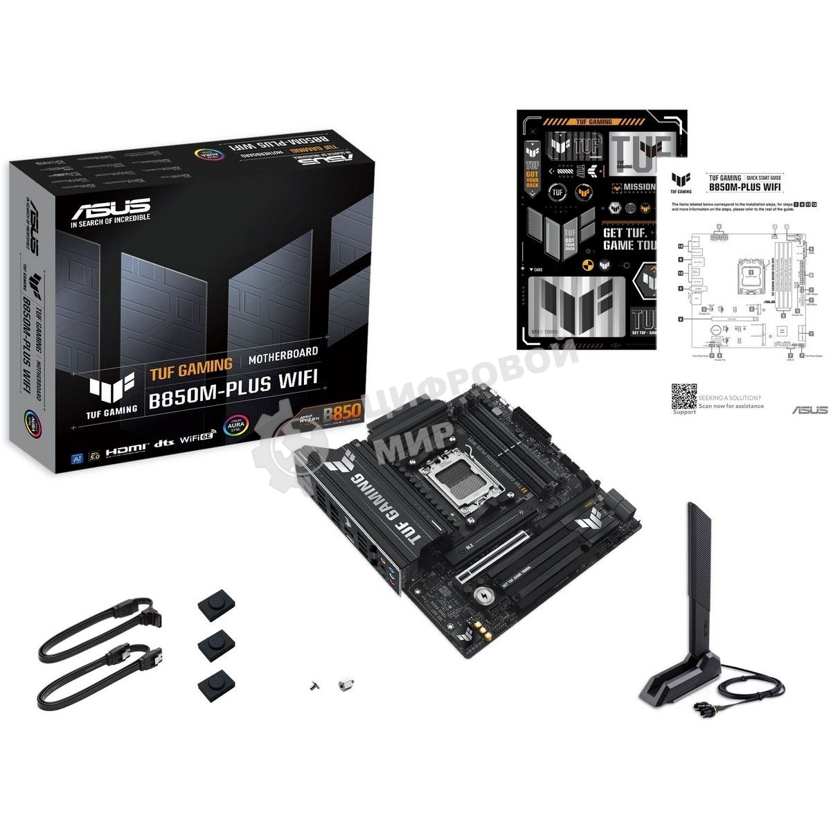 Материнская плата ASUS TUF GAMING B850M-PLUS WIFI, AM5, AMD B850, 4xDDR5, 4xSATA, 3xM.2, 1xPCIe 4.0 x16, 1xHDMI, 1xDP, 1x 2.5Gb LAN, 1xUSB-C 20Gbps, 3xUSB-A 10Gbps, 4xUSB-A 5Gbps, 4xUSB-A 2.0, 7.1, micro-ATX