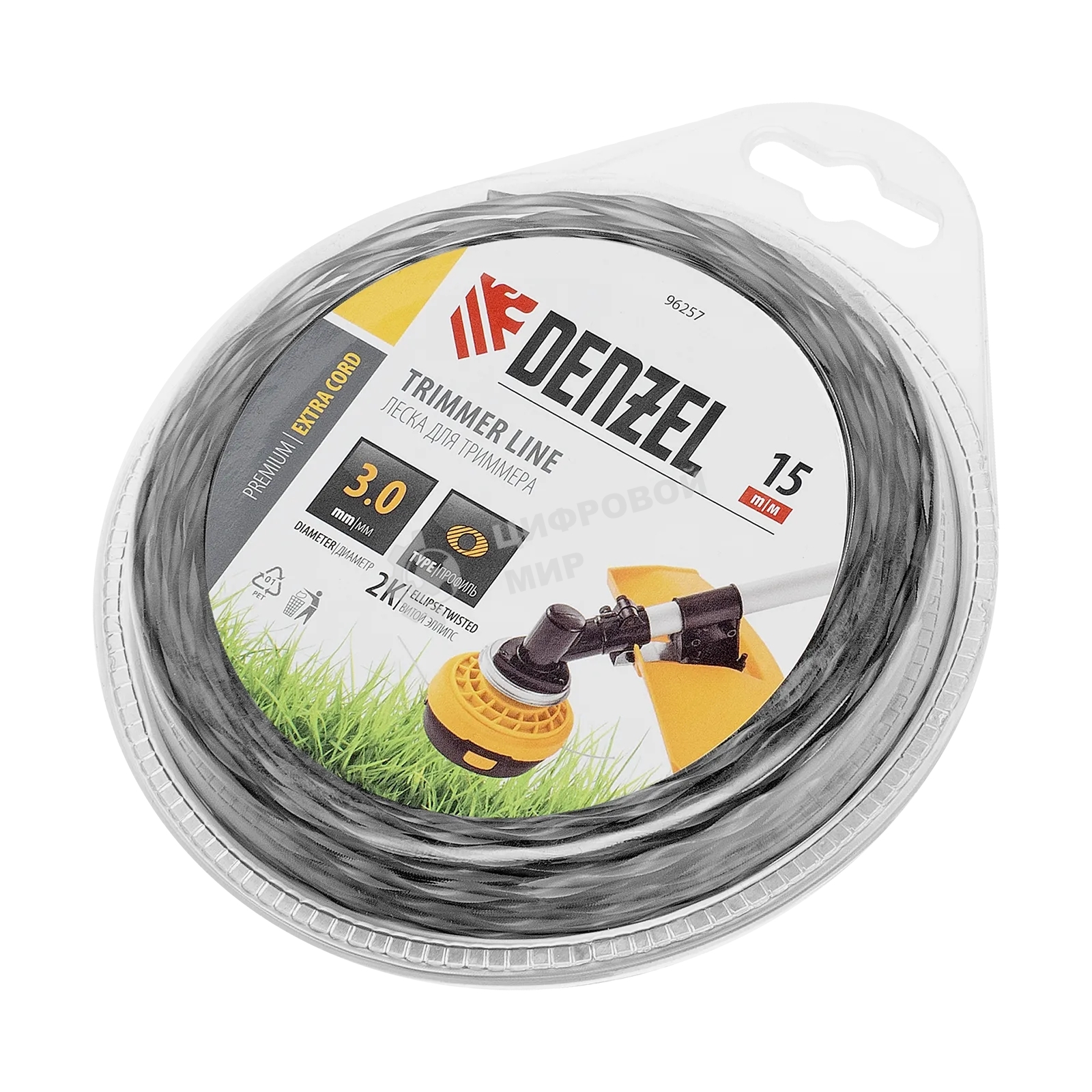 Леска для триммера Denzel двухкомпонентная эллипс, 3,0мм х 15м, блистер EXTRA CORD