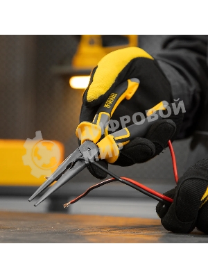 Длинногубцы прямые Denzel 205 мм, трехкомпонентные рукоятки