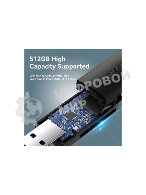 Кард-ридер Vention CLGB0/черный/SD,SDHC,SDXC,TF,micro-SD,micro-SDXC,miсro-SDHC/USB 3.0/пластик