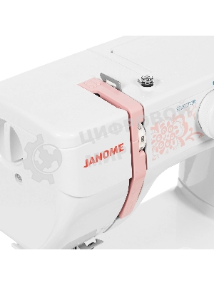 Швейная машина Janome HD1023 белый/розовый, электромеханическая, вертикальный качающийся, 25 операций, автоматическая петля