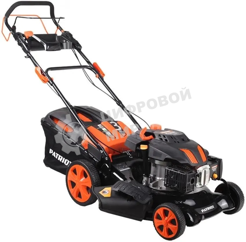 Газонокосилка бензиновая PATRIOT PT 52LS 512109024 Рабочий объем 200сс, мощность 6.5л.с., рабочая ширина 51 см, корпус сталь, регул. высоты 30-75мм прорезин. колеса 178-254мм, травосбор. 60л