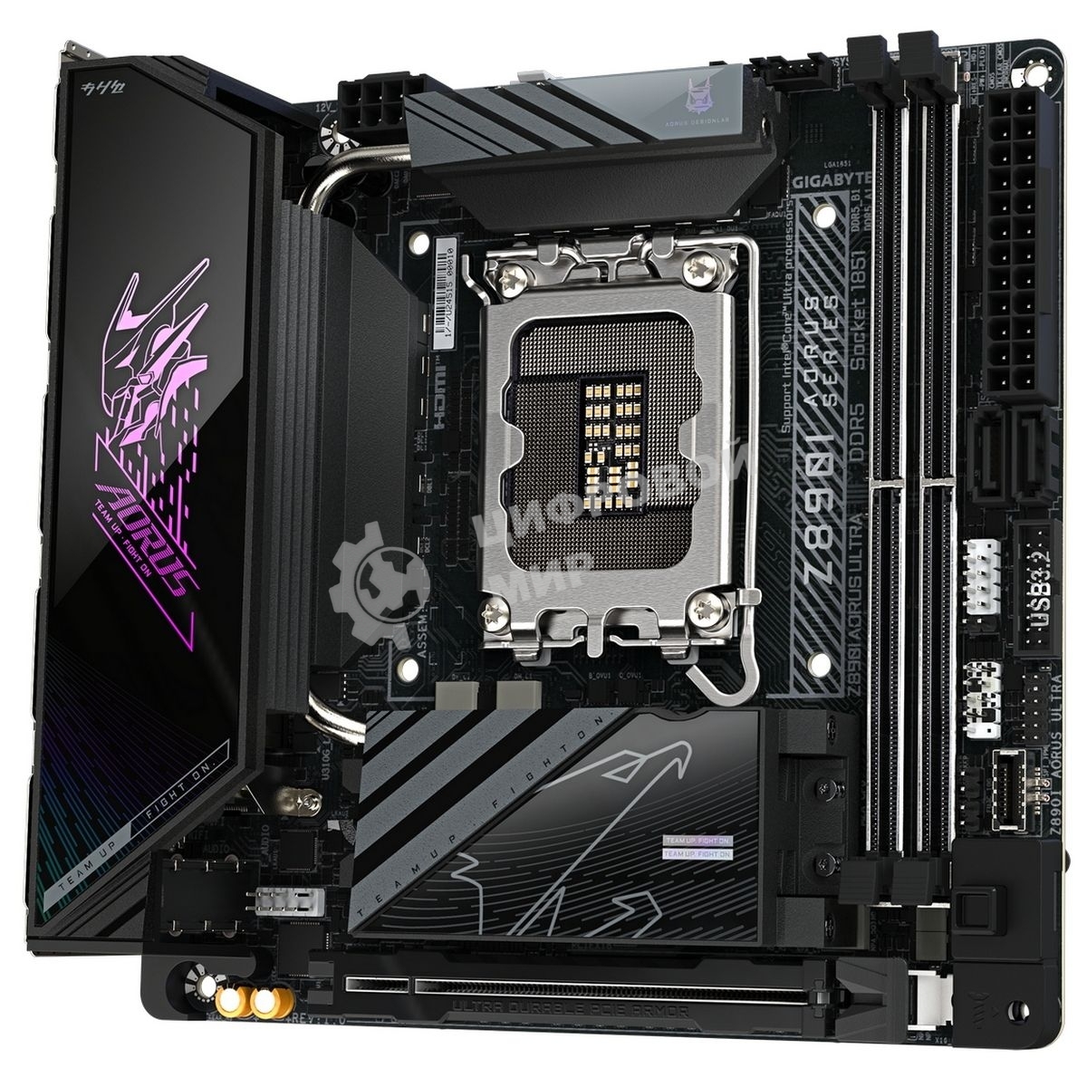 Материнская плата Gigabyte Z890I AORUS ULTRA, LGA 1851, Intel Z890, 2xDDR5, 2xSATA, 2xM.2, 1xPCIe 5.0 x16, 1xDP, 1xHDMI, 1xUSB-C, 1x Thunderbolt 4, 1x 2.5Gb LAN, 2xUSB-A 3.2 Gen 1, 3xUSB-A 3.2 Gen 2, 2x3.5 мм, TOSLINK, 7.1, 1xUSB4, Mini-ITX