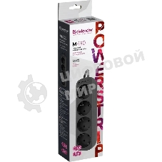 Удлинитель Defender M430 черный, 3 м, EURO, 4 розетки, 2200 Вт