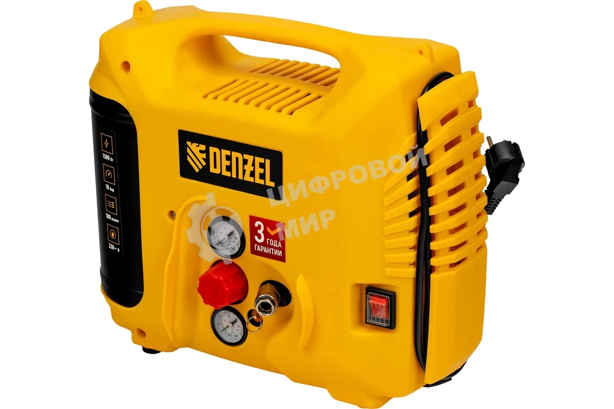 Компрессор воздушный Denzel DL1300, 10 бар, 1,3 кВт, 180 л/мин, 5 л, с набором аксессуаров