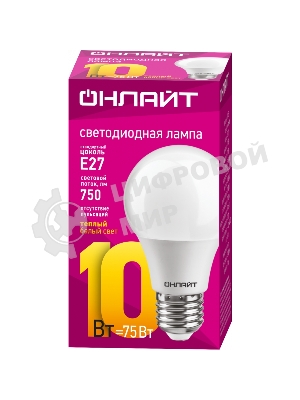 Лампа светодиодная ОНЛАЙТ 71649 OLL-A60-10-230-2.7K-E27 10Вт грушевидная 2700К тепл. белый E27 750лм 176-264В