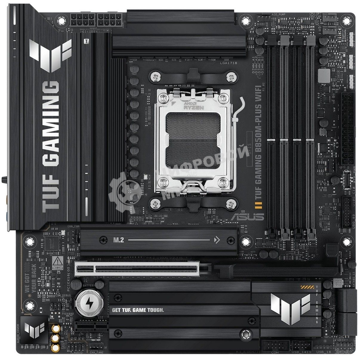 Материнская плата ASUS TUF GAMING B850M-PLUS WIFI, AM5, AMD B850, 4xDDR5, 4xSATA, 3xM.2, 1xPCIe 4.0 x16, 1xHDMI, 1xDP, 1x 2.5Gb LAN, 1xUSB-C 20Gbps, 3xUSB-A 10Gbps, 4xUSB-A 5Gbps, 4xUSB-A 2.0, 7.1, micro-ATX