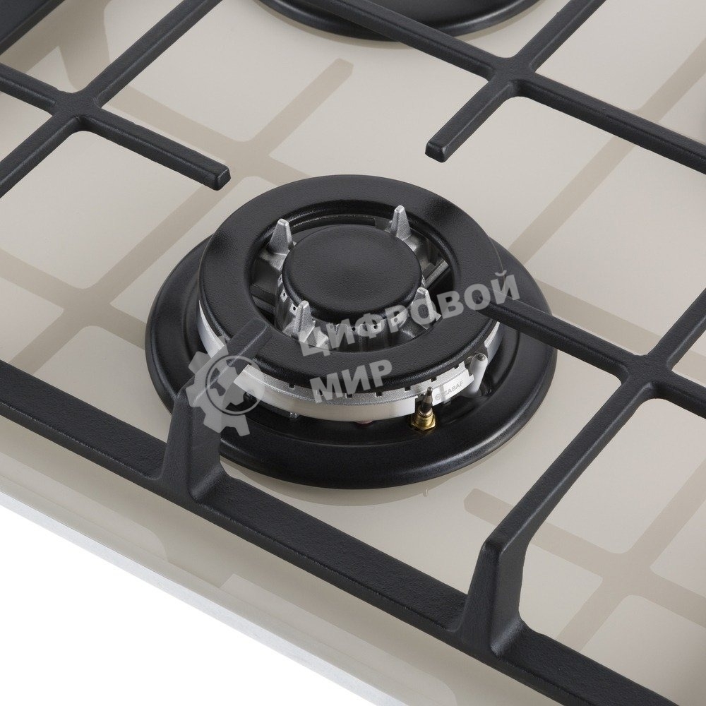 Газовая варочная панель Maunfeld EGHG.43.33CBG/G газ, ширина 45 см, 3 конфорки, WOK, чугунные решетки, газ-контроль, электроподжиг, бежевый