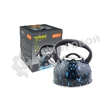 Чайник для плиты из нерж стали MALLONY LACRIMA, 2,5 л, со свистком, окрашенный (черный с синими каплями) (003979)