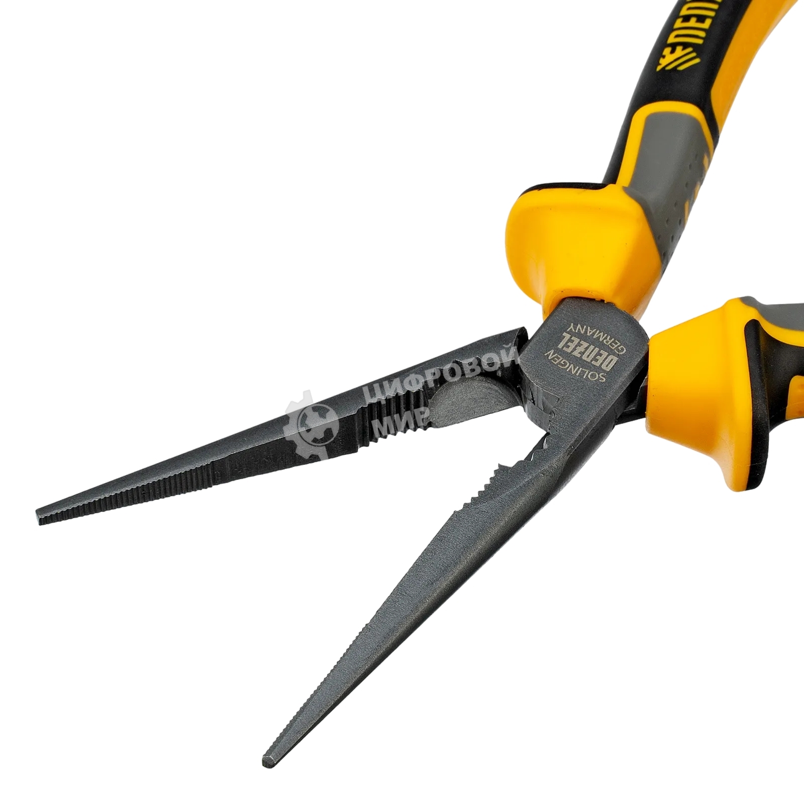 Длинногубцы прямые Denzel 205 мм, трехкомпонентные рукоятки