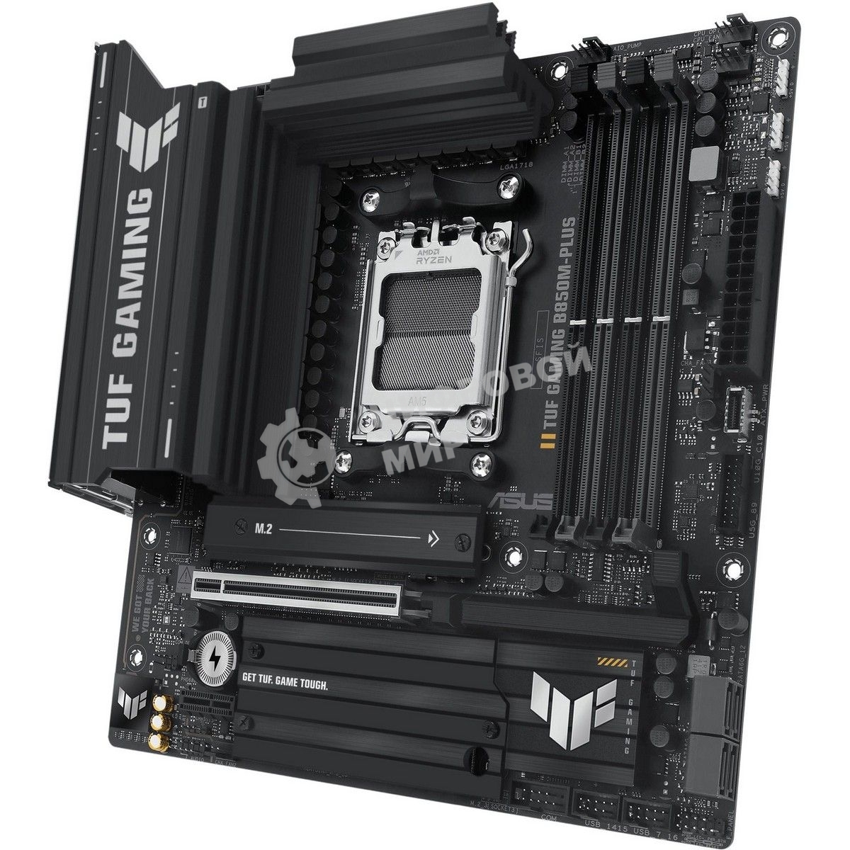 Материнская плата ASUS TUF Gaming B850M-Plus, AM5, AMD B850, 4xDDR5, 4xSATA, 3xM.2, 1xPCIe 5.0 x16, 1xPCIe 4.0 x4, 1xPCIe x1, 1xDP, 1xHDMI, 1x2.5Gb LAN, 4xUSB 2.0, 4xUSB 3.2 Gen 1, 3xUSB 3.2 Gen 2, 1xUSB-C, 3x3.5 мм, 7.1, mATX