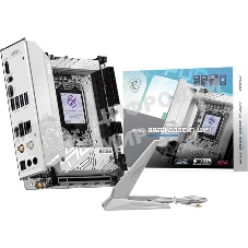 Материнская плата MSI MPG B860I EDGE TI WIFI, LGA 1851, Intel B860, 2xDDR5 (до 128 ГБ), 2xSATA, 2xM.2 (1xPCIe 5.0, 1xPCIe 4.0/SATA), 1xPCIe 5.0 x16, 1xHDMI, 1x5Gb LAN, Wi-Fi 7, Bluetooth 5.4, 1xUSB-C 40Gbps (Thunderbolt 4), 1xUSB-C 10Gbps, 1xUSB-A 10Gbps, 4xUSB-A 5Gbps, 2xUSB-A 2.0, 3x3.5 мм + S/PDIF оптический, 7.1, белый/серебристый, Mini-ITX