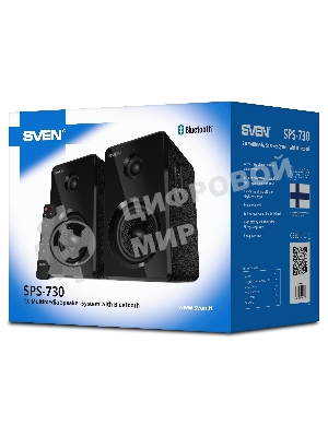 Акустическая система SVEN SPS-730 2.0 черные (2x25Вт, экокожа, USB/SD, пульт ДУ, Bluetooth)