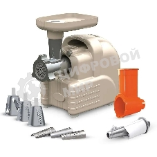 Мясорубка электрическая Аксион М63.02 бежевый, 2000 Вт, 4.0 кг/мин, реверс, защита от перегрузки, насадки - 5