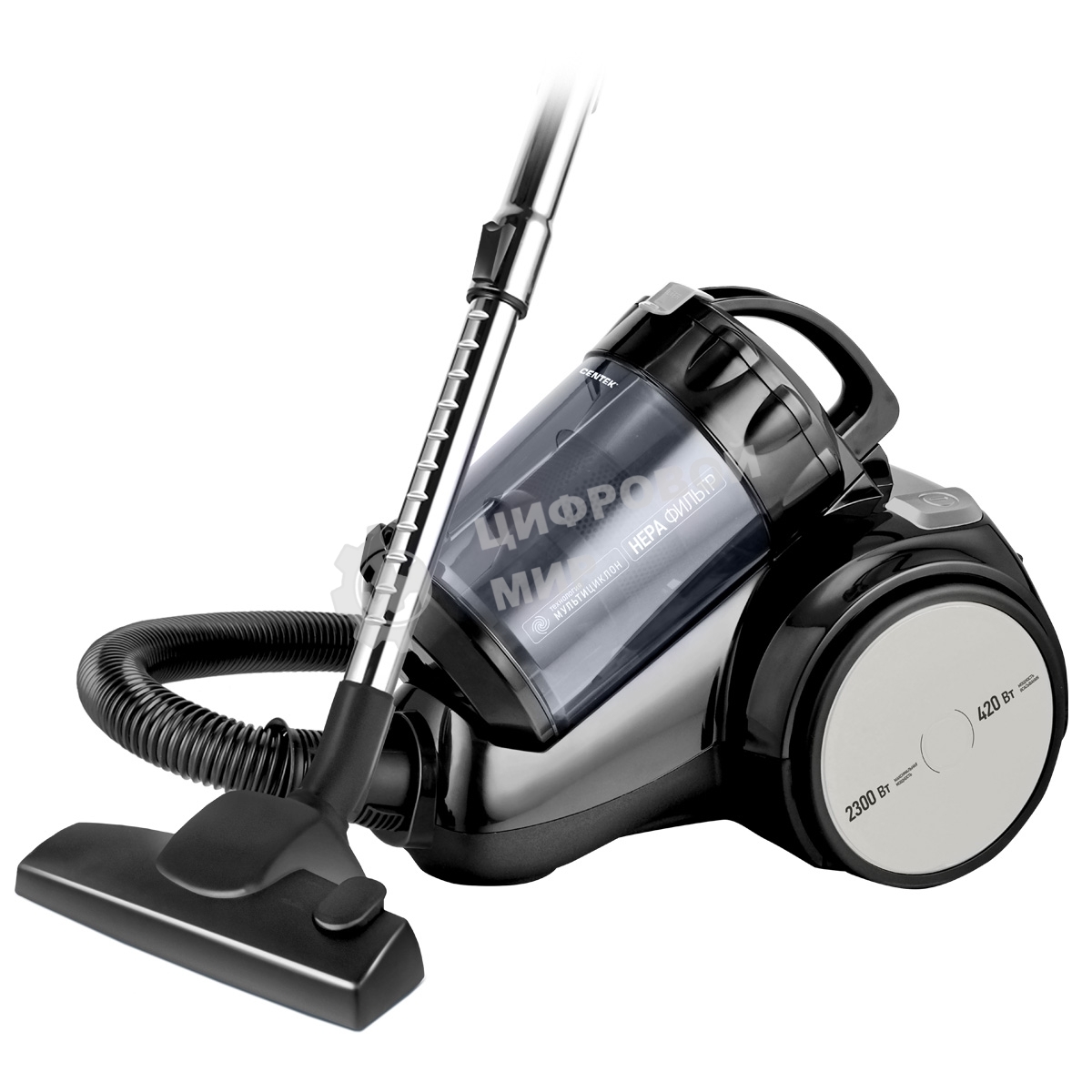 Пылесос Centek CT-2524 черный/серый, 420/2300 Вт, уборка сухая, пылесборник контейнер 2 л