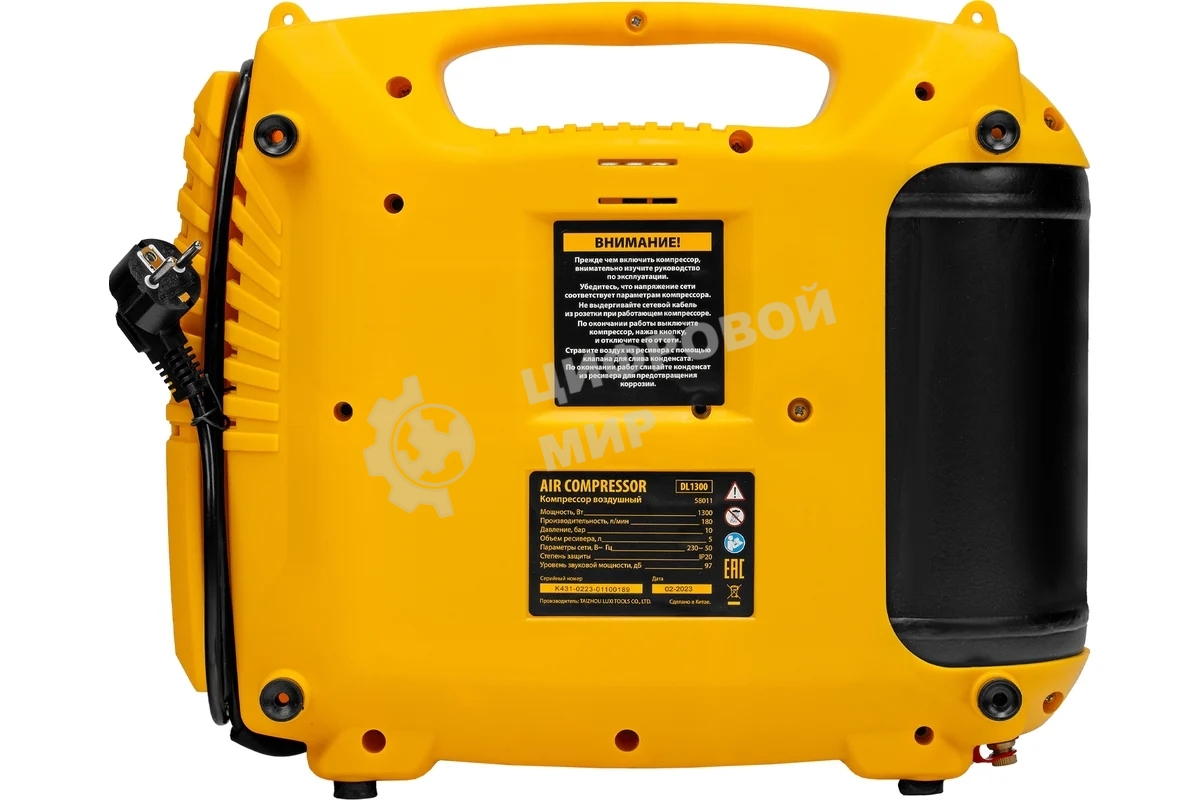 Компрессор воздушный Denzel DL1300, 10 бар, 1,3 кВт, 180 л/мин, 5 л, с набором аксессуаров