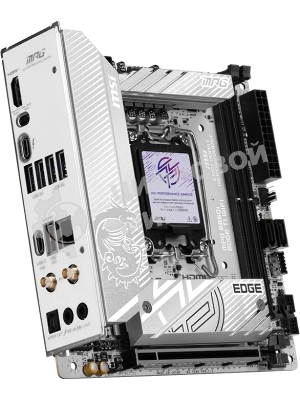 Материнская плата MSI MPG B860I EDGE TI WIFI, LGA 1851, Intel B860, 2xDDR5 (до 128 ГБ), 2xSATA, 2xM.2 (1xPCIe 5.0, 1xPCIe 4.0/SATA), 1xPCIe 5.0 x16, 1xHDMI, 1x5Gb LAN, Wi-Fi 7, Bluetooth 5.4, 1xUSB-C 40Gbps (Thunderbolt 4), 1xUSB-C 10Gbps, 1xUSB-A 10Gbps, 4xUSB-A 5Gbps, 2xUSB-A 2.0, 3x3.5 мм + S/PDIF оптический, 7.1, белый/серебристый, Mini-ITX