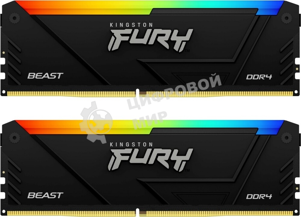 Оперативная память Kingston Fury Beast, DDR4, 16GB (2x8GB), 3600MHz, CL17, DIMM, с радиаторами, RGB, черный