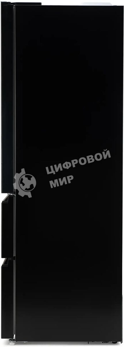 Холодильник Hyundai CM55043F черный стекло трехкамерный, 354/186, морозилка снизу, No Frost, Side by Side