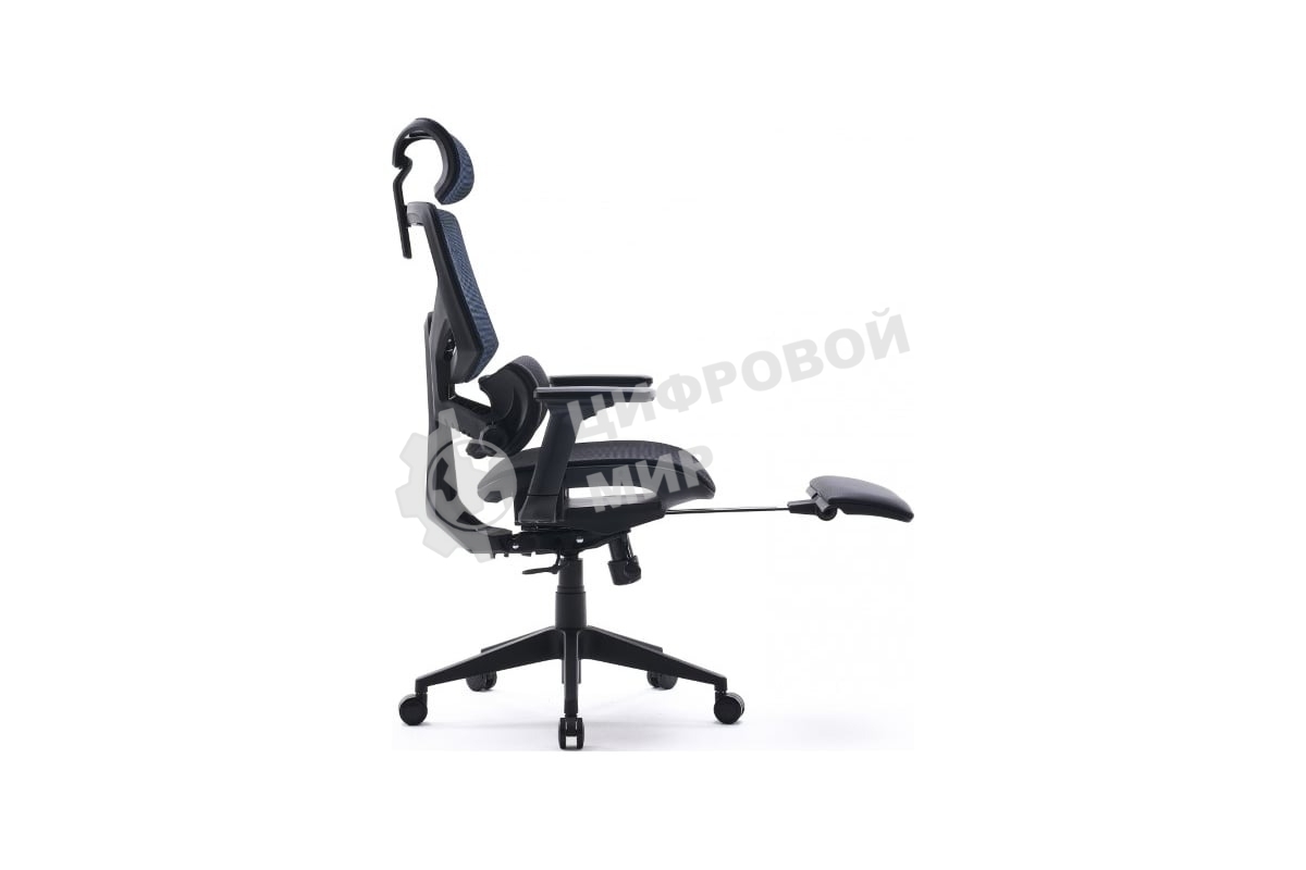 Кресло офисное Cactus CS-CHR-MC01-BLBK синий, сиденье черный, сетка/ткань, с подголов. крестов. пластик, подст. для ног