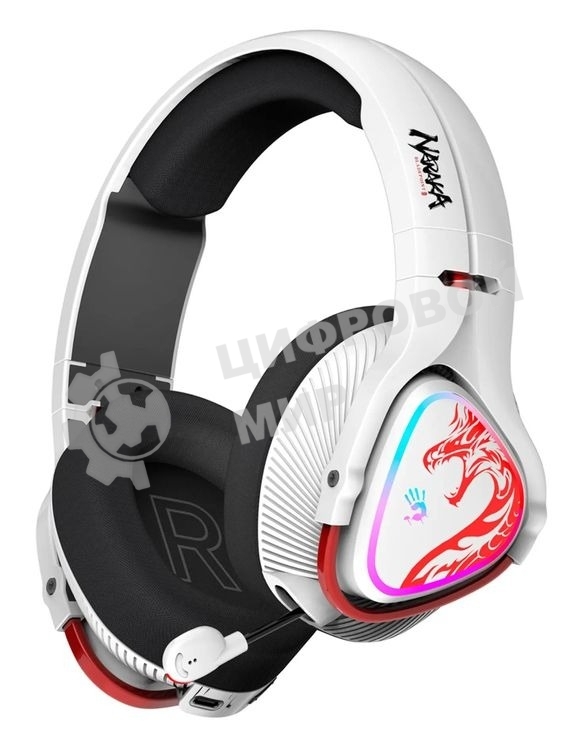 Гарнитура Bloody MR720 Naraka белый, беспроводная + проводная, радиоканал/Bluetooth/mini jack 3.5 мм, до 44 ч, подсветка