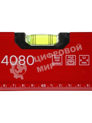 Уровень RGK U4080 пузырьковый 3глаз. магнит. красный