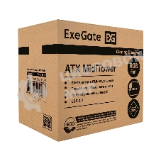 Компьютерный корпус Miditower ExeGate EVO-9211-500NPX (ATX, БП 500NPX с вент. 12см, с окном, 2хUSB+1хUSB3.0, HD аудио, черный, 1 вент. с RGb подсветкой)