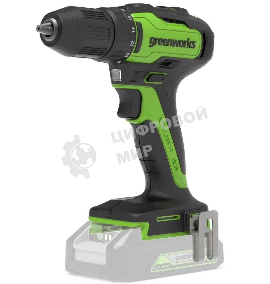 Дрель-шуруповерт аккумуляторная GREENWORKS GD24DD35, Аккумуляторная, без АКБ и ЗУ